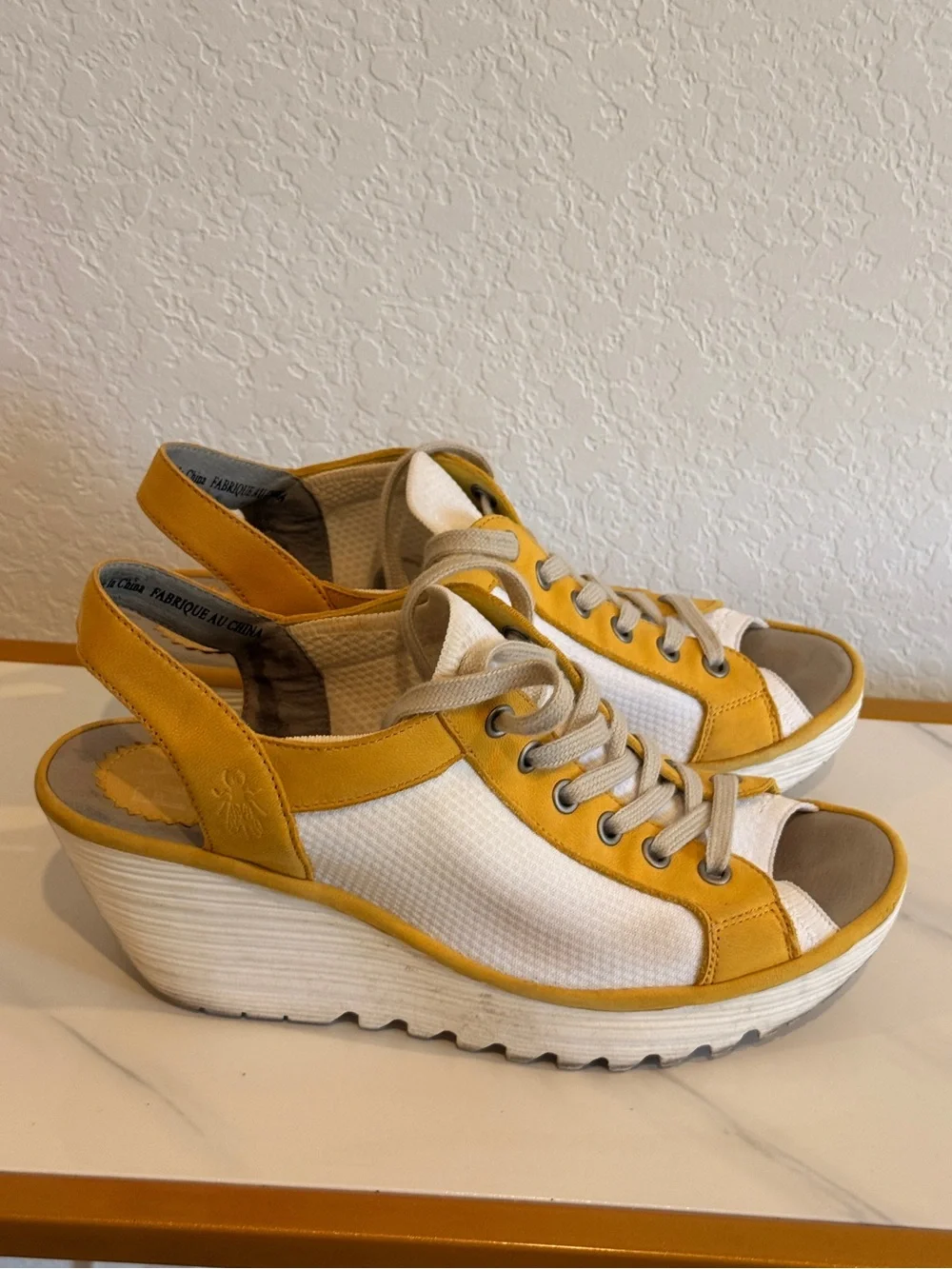 Fly London Yellow and White Platform Slingback Sneakers